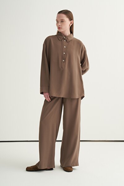 EBU Prive Γυναικείο πουκάμισο Modal με κλείσιμο με κουμπιά, χρώμα βιζόν