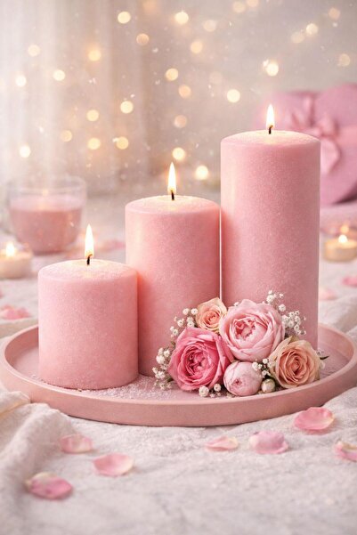 ersu store Büyük Boy Baton 3'lü Kokulu Silindir Mum Seti El Yapımı Dekoratif ...