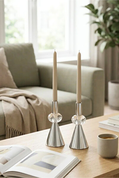 HOMİNG Aria 2'li Camlı Metal Şamdan Mumluk Seti