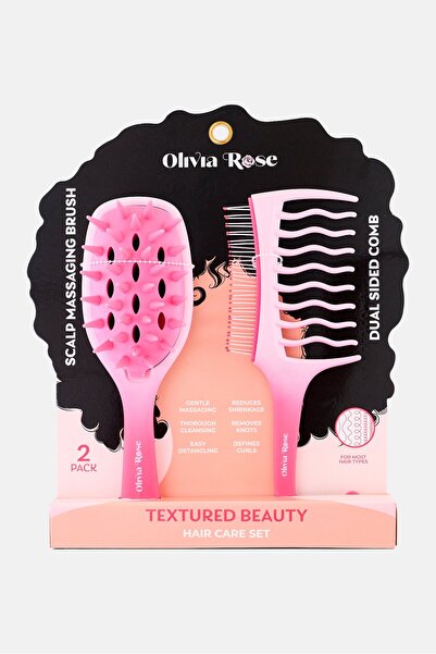 Olivia Rose مجموعة العناية بالشعر ذو ملمس بارز من قطعتين، لون وردي
