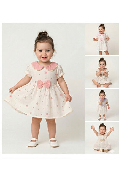 Biraltı Moda Muslin Fabric 100% Cotton Patterned Baby Girl Dress