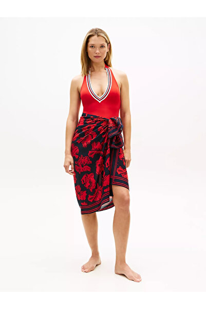 Tommy Hilfiger Kadın Desenli Dokuma Kumaş Lacivert Plaj Elbisesi UW0UW06423-0ZP