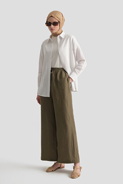 Armine Keten Palazzo Pantolon Haki