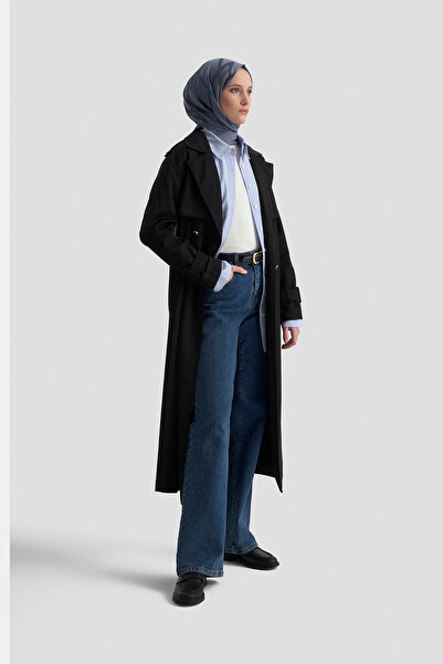 Armine Düğme Detaylı Trençkot Siyah