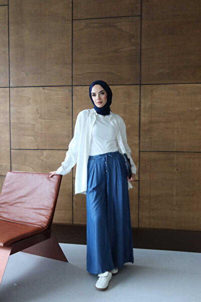 Neways 1167- Lastikli Pileli Pantolon Koyu Mavi