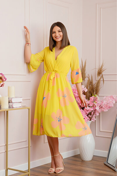 OEM Rochie elegantă din șifon cu imprimeu floral galben