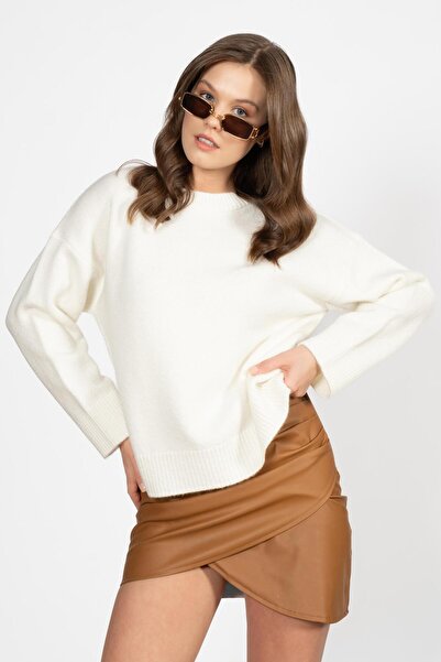 RTD&VLD Women's Vita-260 Maviş Crew Neck Basic Knitwear Sweater Ecru