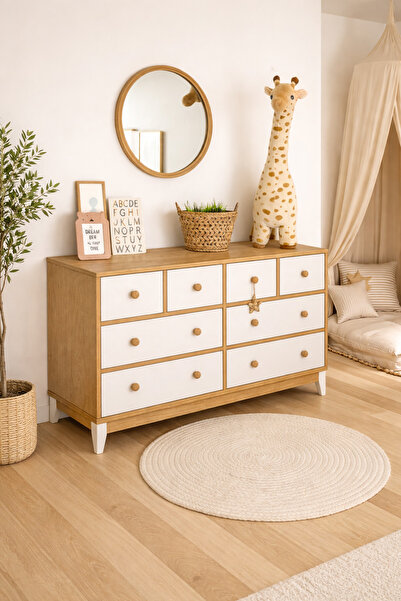 Koza %100 MDF Bonnie Ahşap Beyaz 8 Çekmeceli Bebek & Çocuk Şifonyer