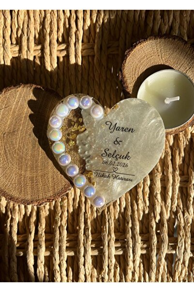 TURKAFONE Yarım inci Gold Kalpli Magnet Nişan, Nikah, Söz Hediyelik (5 ADET)
