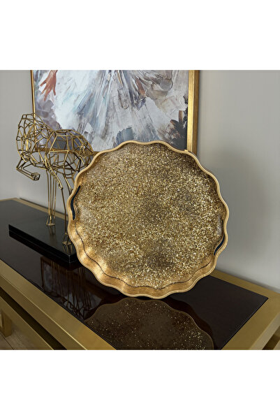Karma Home Gold Glittery Round Decorative Tray – Wavy Edge, Luxurious Present...