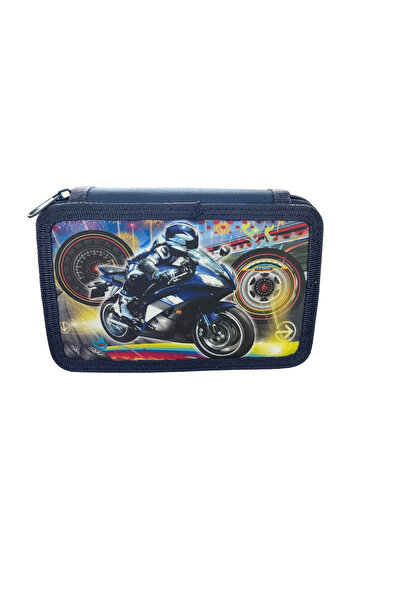 By TGA Double pencil case equipped with 22 pieces Moto Blue
