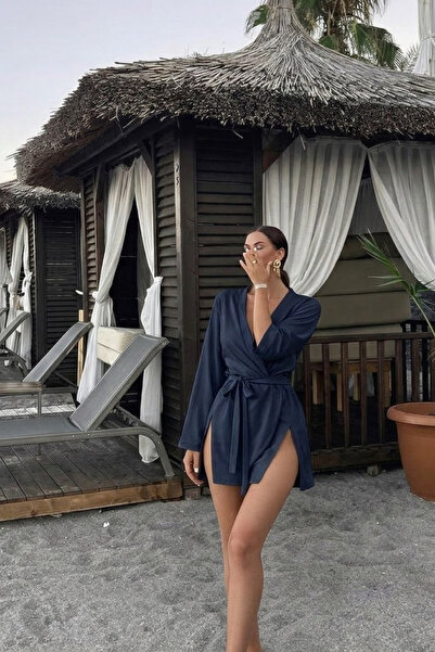 COMBİNE MİCHAİL Women's Straight Fit Basic Navy Blue Mini Kimono