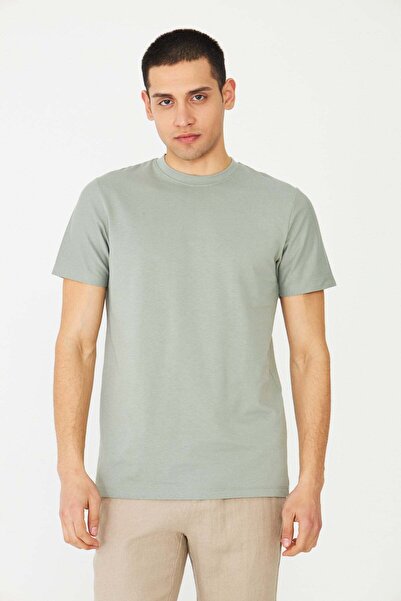 White Stone Khaki Green Basic Crew Neck Men's T-Shirt