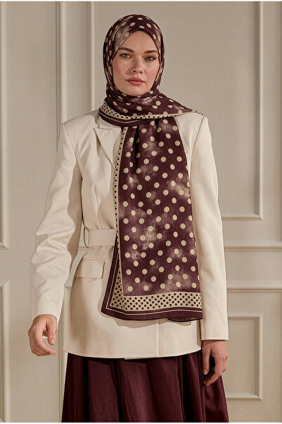 SilkTouch Burgundy Border Polka Dot Patterned Kraş Shawl