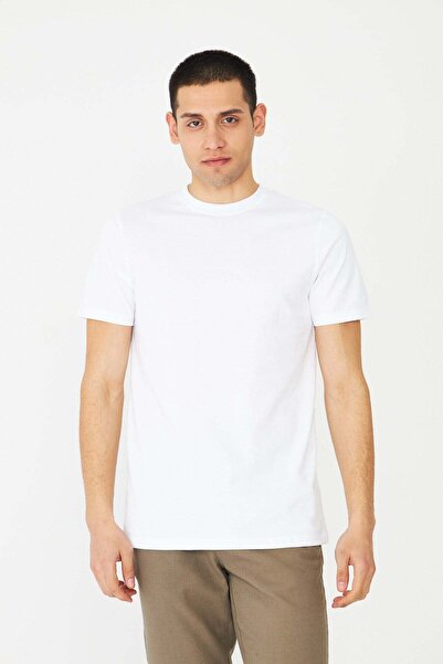 White Stone White Basic Crew Neck Men's T-Shirt