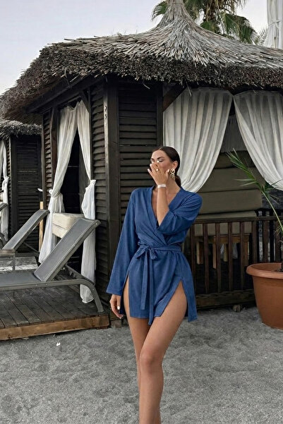 COMBİNE MİCHAİL Women's Straight Fit Basic Blue Mini Kimono