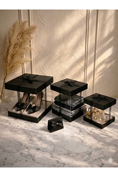 Duru Çeyiz Sandıkları Lüks Şeffaf Asetat Hediye ve Bohça Kutusu - 3’lü Set