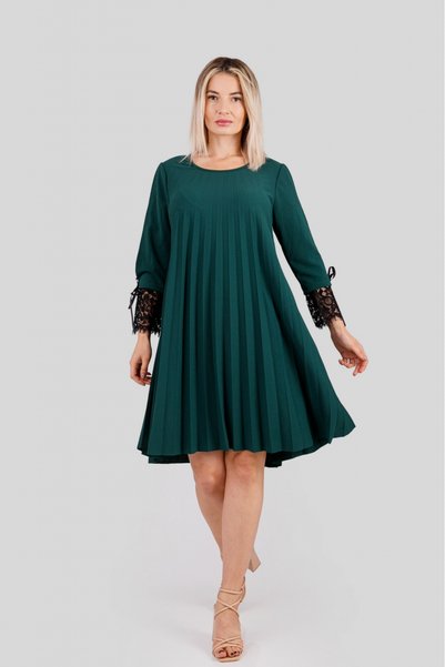 Generic Brand Rochie plisata verde cu insertie de dantela