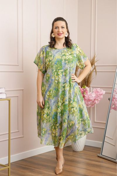 OEM Rochie Margot din voal cu baza asimetrica si imprimeu floral verde
