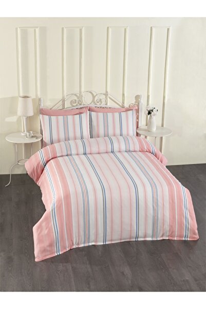 Rasel Tekstil طقم غطاء لحاف من القطن السالمون المطاطي مقاس 160x200 مزدوج