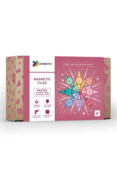 Connetix Set de construcție magnetic, Pastel Geometry Pack , Tiles, 40 piese,...