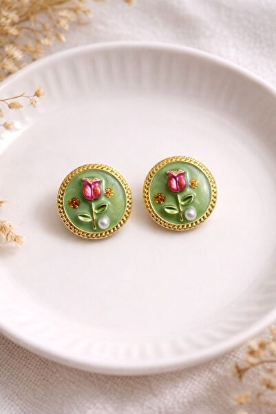 Nilsu Aksesuar Vintage Design Women's Earrings with Tulip Figures