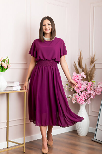 OEM Rochie elegantă violetă cu talie smockată