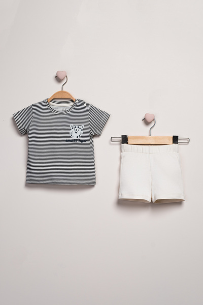 Baby Fou Kaplan Printed Striped T-Shirt Shorts 2'Li Set