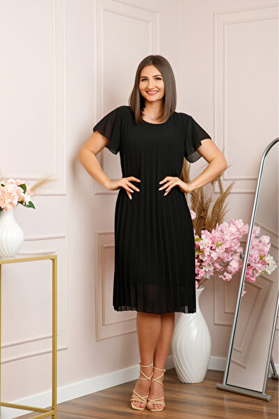 OEM Rochie plisata Elisa cu maneci fluture - Negru