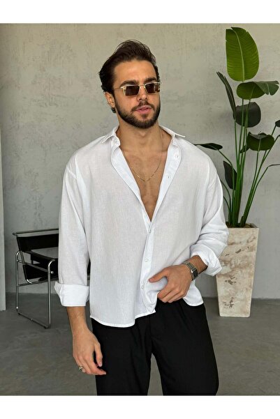 FO4RBS Krinkıl Kumaş Oversize Gömlek - Beyaz