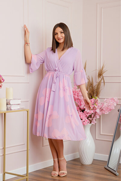 OEM Elegant chiffon dress with lilac floral print