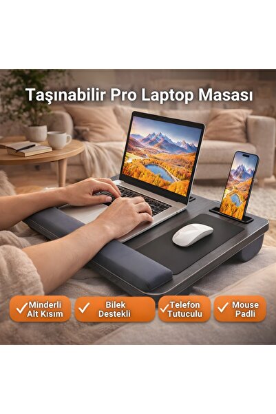 Polham Minderli Bilek Destekli Telefon Tutuculu Mouse Padli Taşınabilir Lapto...