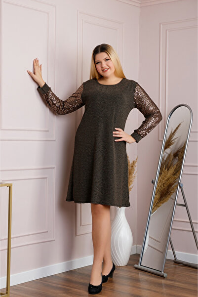 OEM Elegant brown plus size dress with sequins
