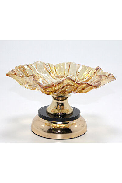 BulutRetail Decorative Glass Presentation Bowl with Gold Detail on the Base