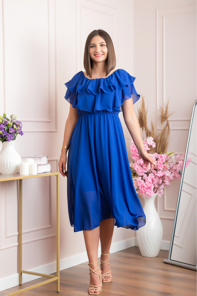 OEM Rochie Joyce eleganta din voal cu volane - Albastru regal