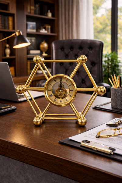 Vinner Orbit Atom Dekoratif Metal Masa Saati Gold Mekanik İskelet Modern Ofis...