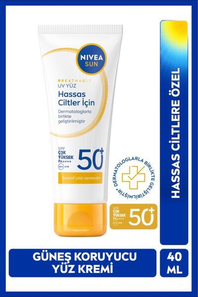 NIVEA SUN SPF50+Yüz Güneş Kremi 40ml, Hassas Ciltlere Özel,Nemlendirici,Yatış...