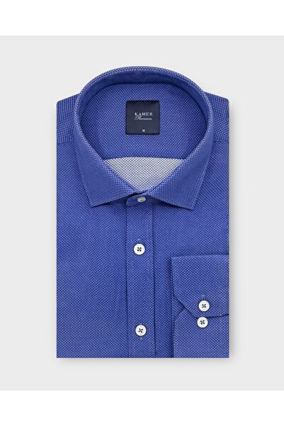 KAMER Men's Regular Fit Long Sleeve Classic Collar Dobby S Cobalt Blue Shirt ...