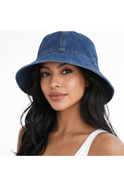 ozze butik Kadın %100 Pamuk Denim Bucket Şapka Geniş Kenarlı