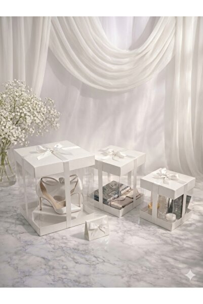 Duru Çeyiz Sandıkları Lüks Şeffaf Asetat Hediye ve Bohça Kutusu - 3’lü Set