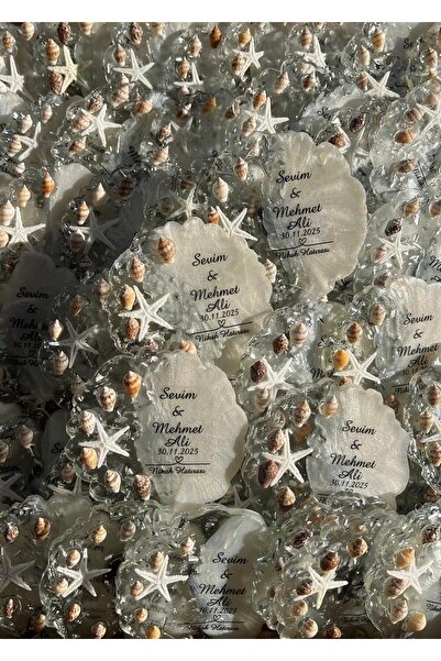 TURKAFONE Deniz Yıldızı ve Kabuğu Gümüş Dalgalı Epoksi Magnet (5 ADET) Söz, N...