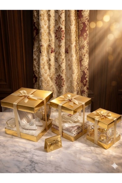 Duru Çeyiz Sandıkları Lüks Şeffaf Asetat Hediye ve Bohça Kutusu - 3’lü Set