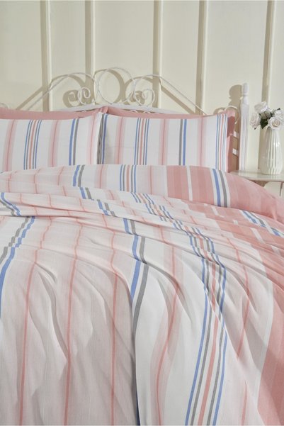 Rasel Tekstil Cotton Salmon Elastic Sheet Duvet Cover Set 160X200 Double Size