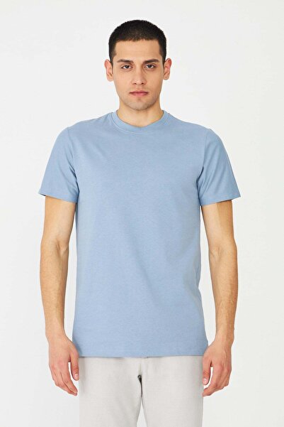 White Stone Blue Basic Crew Neck Men's T-Shirt