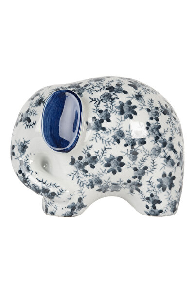 Clayre & Eef Figurină elefant ceramică alb-albăstruie 20x14x15 cm