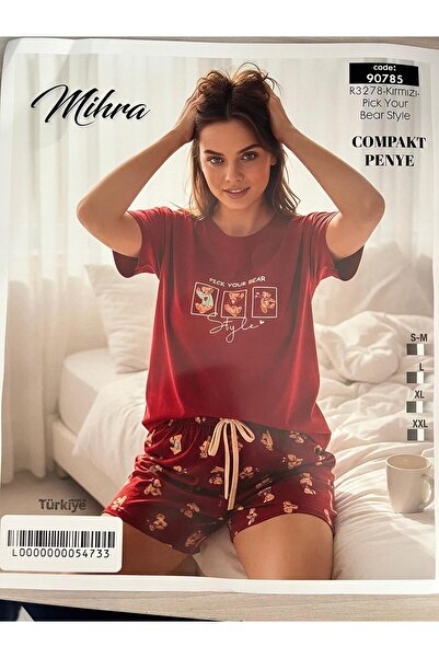 GAMZELİRENKLERİM Red Pick Your Bear Style Patterned Short Sleeved Pajama Set ...