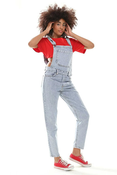 sion jeans Karyıkama Ön Cepli Askılı Dar Paça Boyfriend Kadın Denim Tulum Sal...