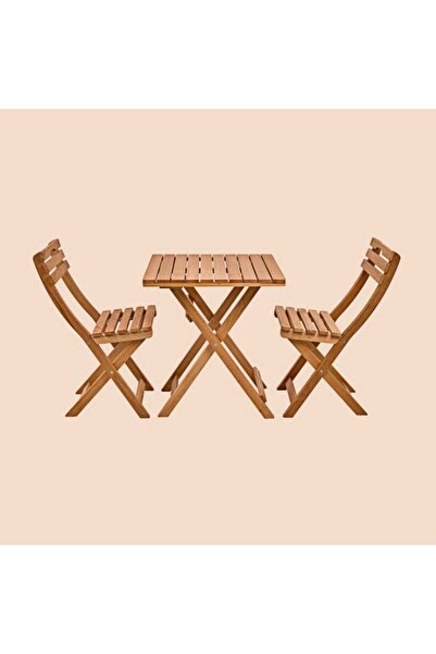 Just Home 2+1 Katlanır Kayın Ahşap Bistro Set - Meşe - 60x60 cm