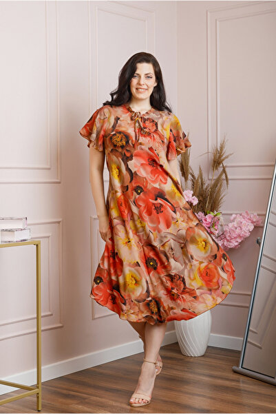 OEM Rochie eleganta Penelope cu baza asimetrica si imprimeu floral - Orange