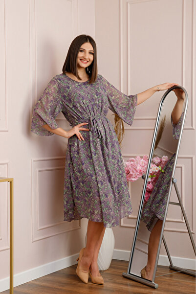 OEM Rochie din șifon cu croială în A și imprimeu floral liliac